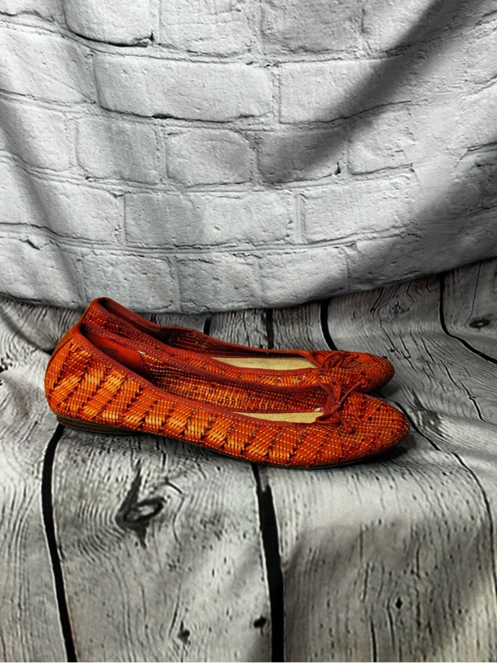 5/$20 Old Navy Orange Woven Ballet Flat Slip On Shoes Tiki Vacay Beach Casual 8